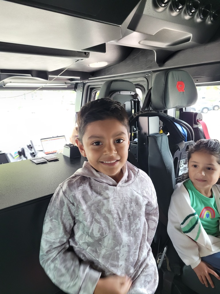 student in the fire truck