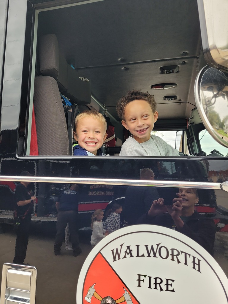 Students in the fire truck.