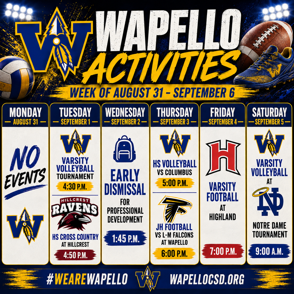 Wapello Schedule of Activities for the week of August 31-September 5