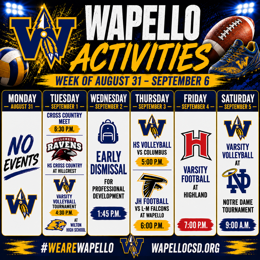 Updated Weekly Events Schedule 8/31 - 9/5