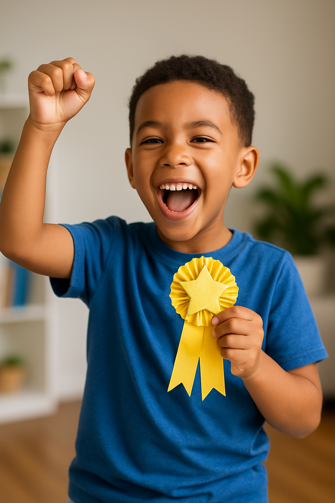child with gold ribbon