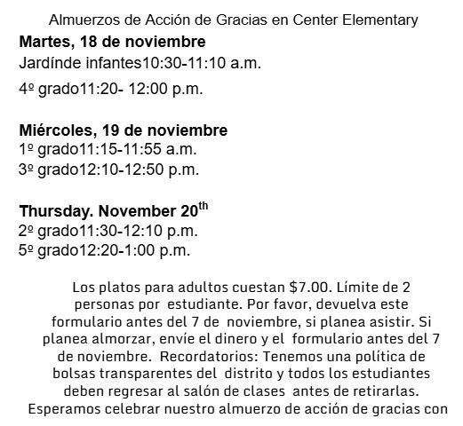 Thanksgiving lunches information