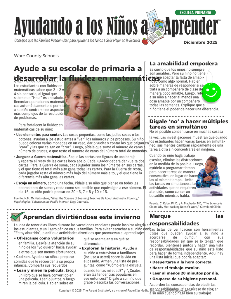 December Newsletter Spanish