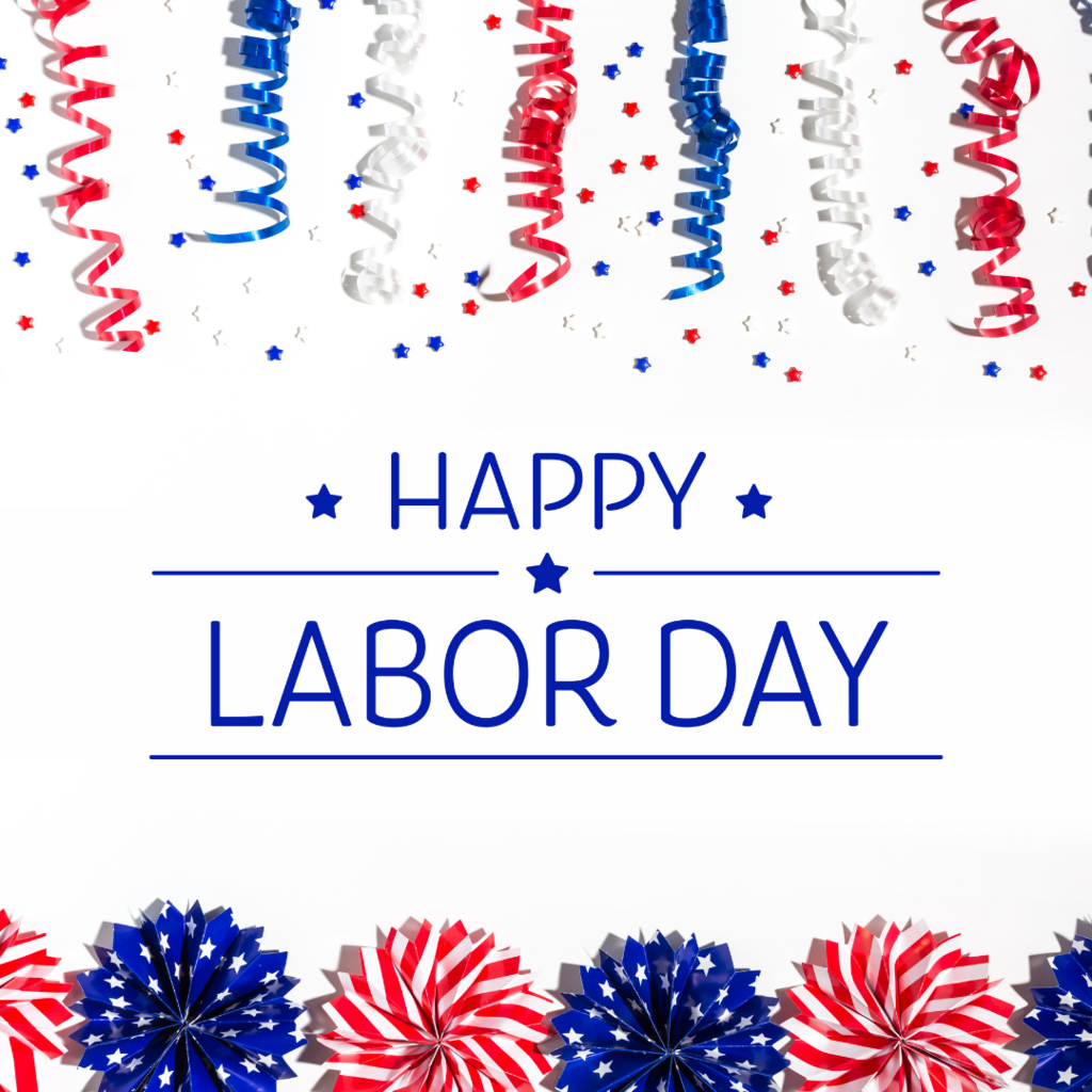 Happy Labor Day image with red, white, and blue decorations
