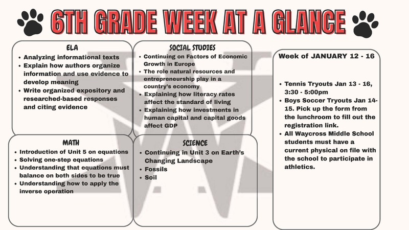 6th Grade Week at a Glance