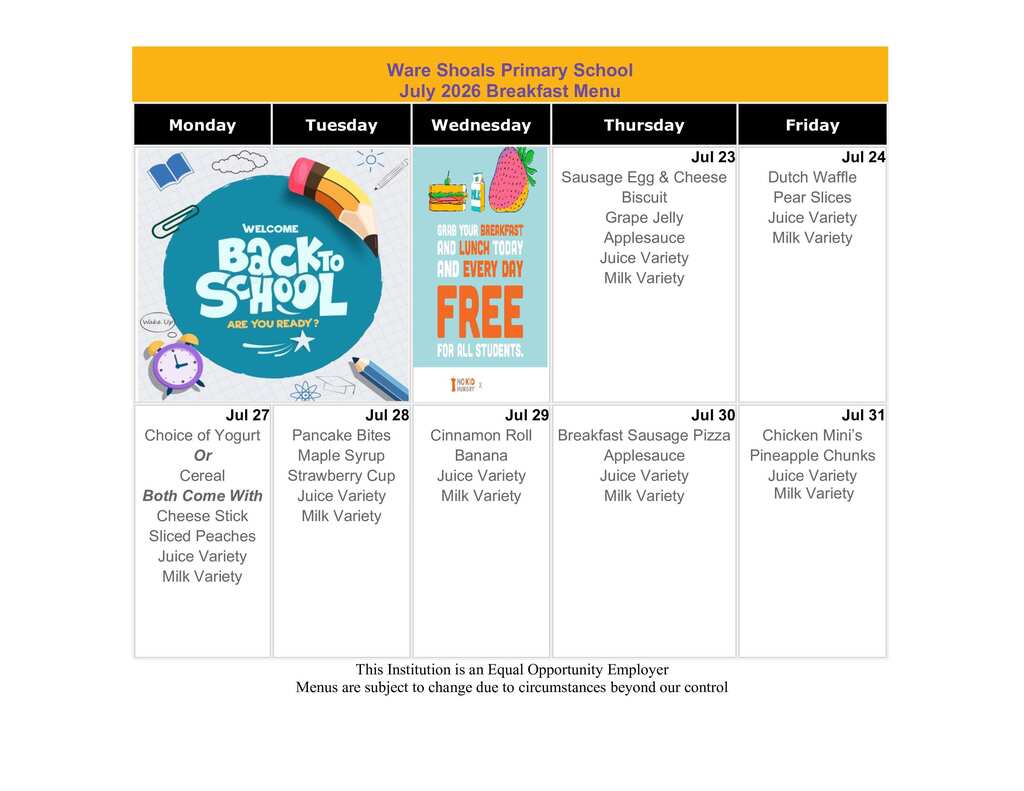 WSP July Breakfast Menu