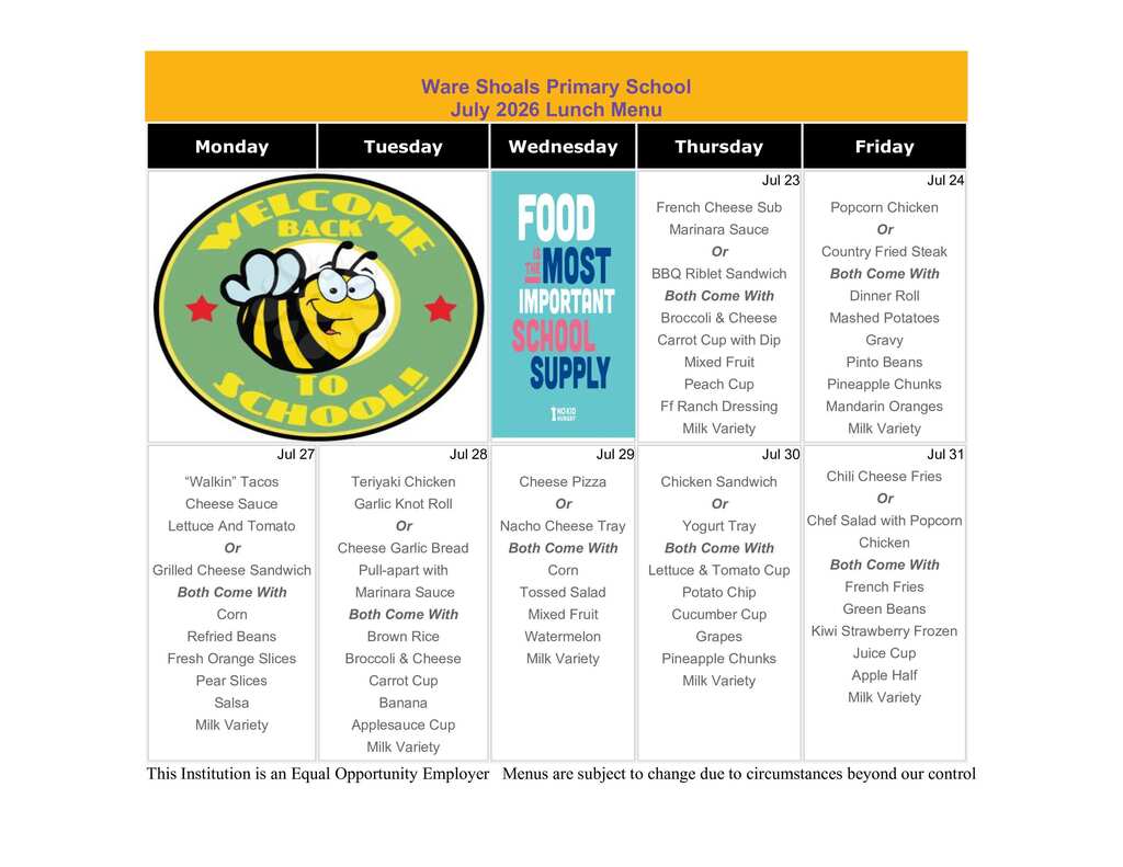 WSP July Lunch Menu