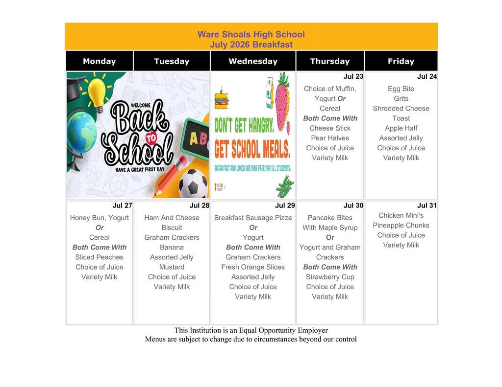 WSH July Breakfast Menu