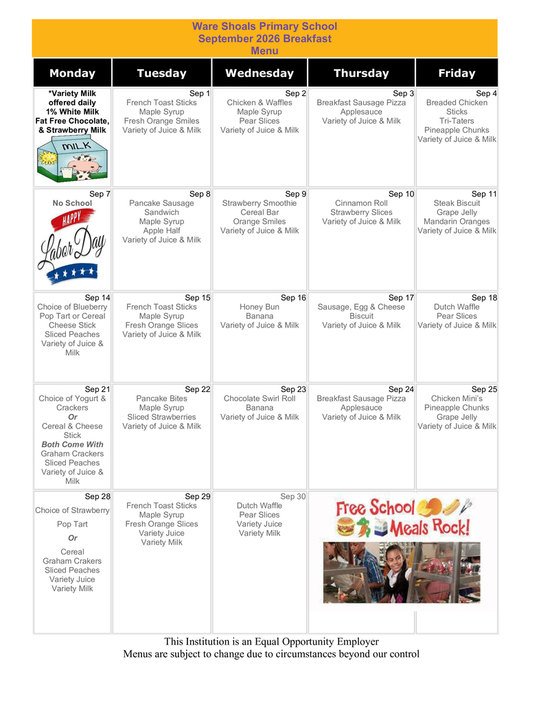 WSP September Breakfast Menu