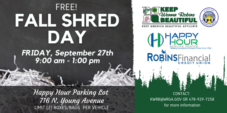 Fall Shred Day Happy Hour parking lot on Friday, September 27th from 9 a.m. until 1 p.m