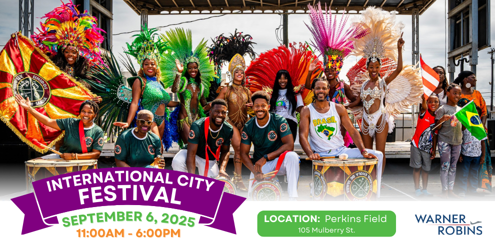 The City of Warner Robins is excited to announce the return of the International City Festival on Saturday, September 6, 2025, from 11:00 a.m. to 6:00 p.m. at Perkins Field.