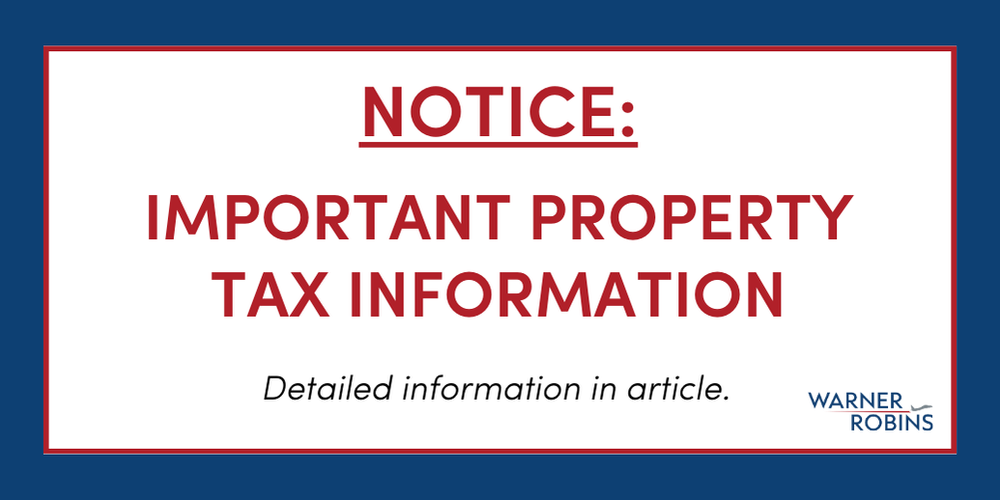 City of Warner Robins property tax bills will be mailed to property owners on January 09, 2026, with a due date of March 13, 2026. We anticipate property tax bills being available online sometime between December 22 and January 1. Those property owners who have setup an online tax account with the City will be able to view their bill online by visiting https://www.wrga.gov/page/tax and selecting the “View/Pay Taxes” link near the top of the page.
