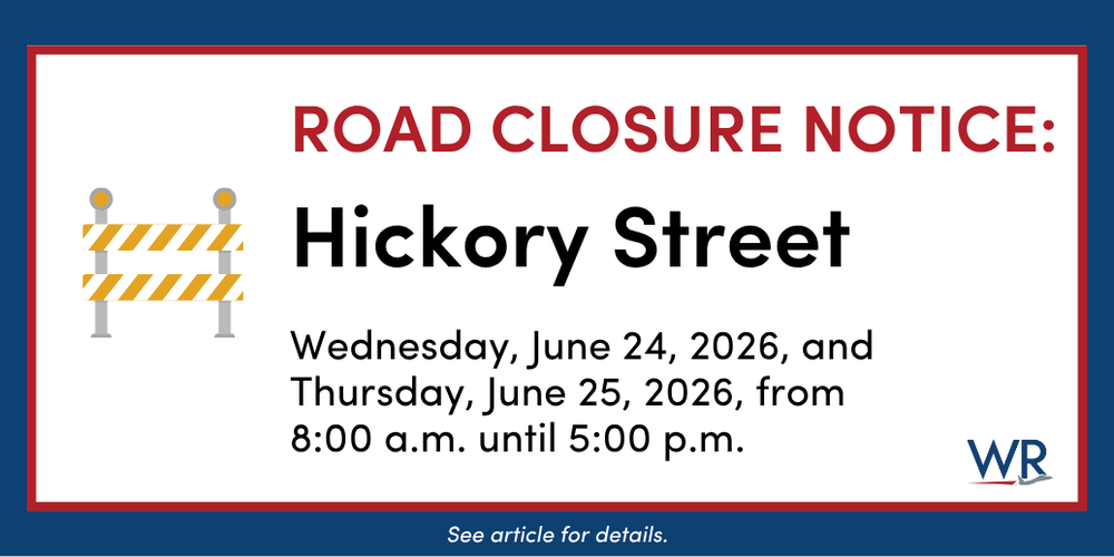 The City of Warner Robins advises motorists that a portion of Hickory Street will be closed on Wednesday, June 24, 2026, and Thursday, June 25, 2026, from 8:00 a.m. until 5:00 p.m. to allow crews to perform utility tie-in work.