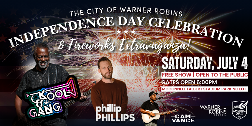 City of Warner Robins Reveals Star-Studded Lineup for 43rd Annual City of Warner Robins Independence Day Celebration Featuring Kool & the Gang, Phillip Phillips, and Cam Vance
