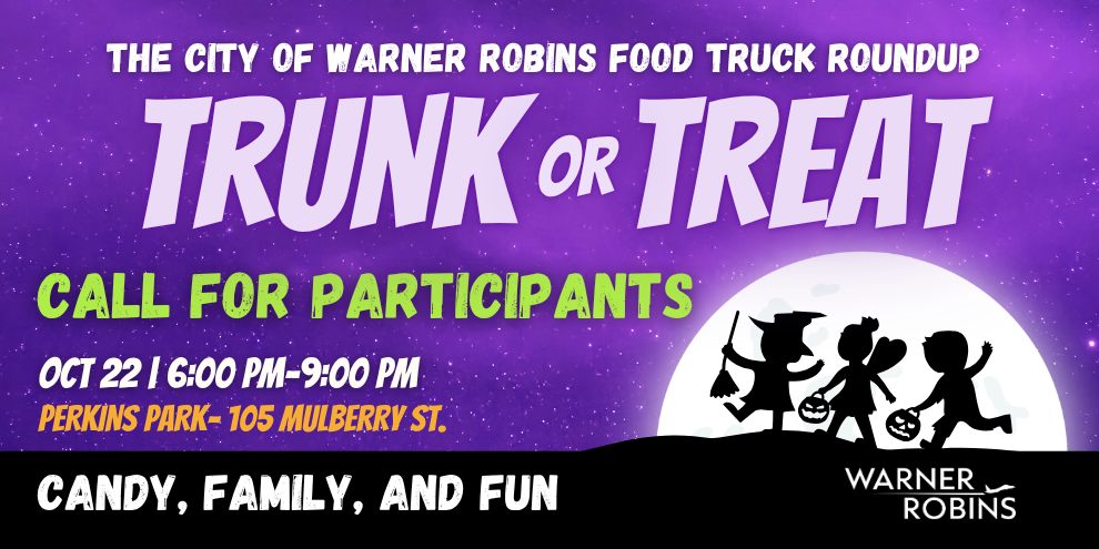 The City of Warner Robins, in partnership with Visit Warner Robins and the Warner Robins Police Department, is preparing for the return of its annual Trunk or Treat event and is calling on local businesses, nonprofits, organizations, community partners, and City departments to participate.