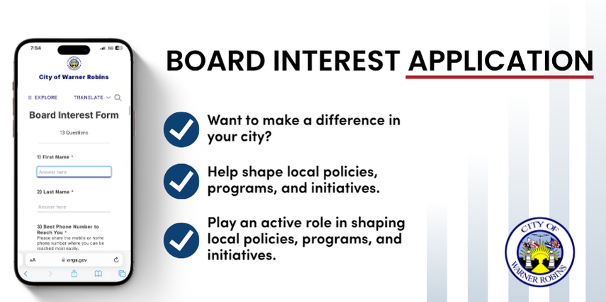 City of Warner Robins Encourages Residents to Serve on Local Boards and Commissions