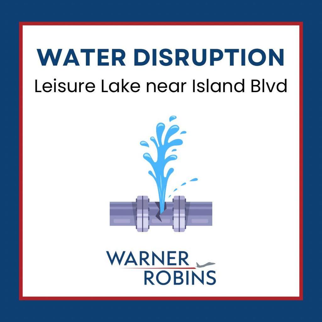 The City of Warner Robins is responding to a water main break on Leisure Lake near Island Blvd. Crews are on site and working to restore service as quickly as possible.
