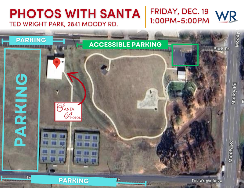 Photos with Santa event map. Proceed to the Ted Wright Building for photos.