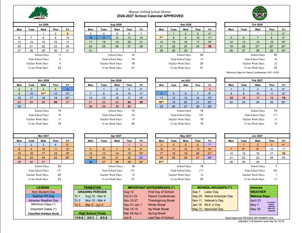 School Calendar 26-27