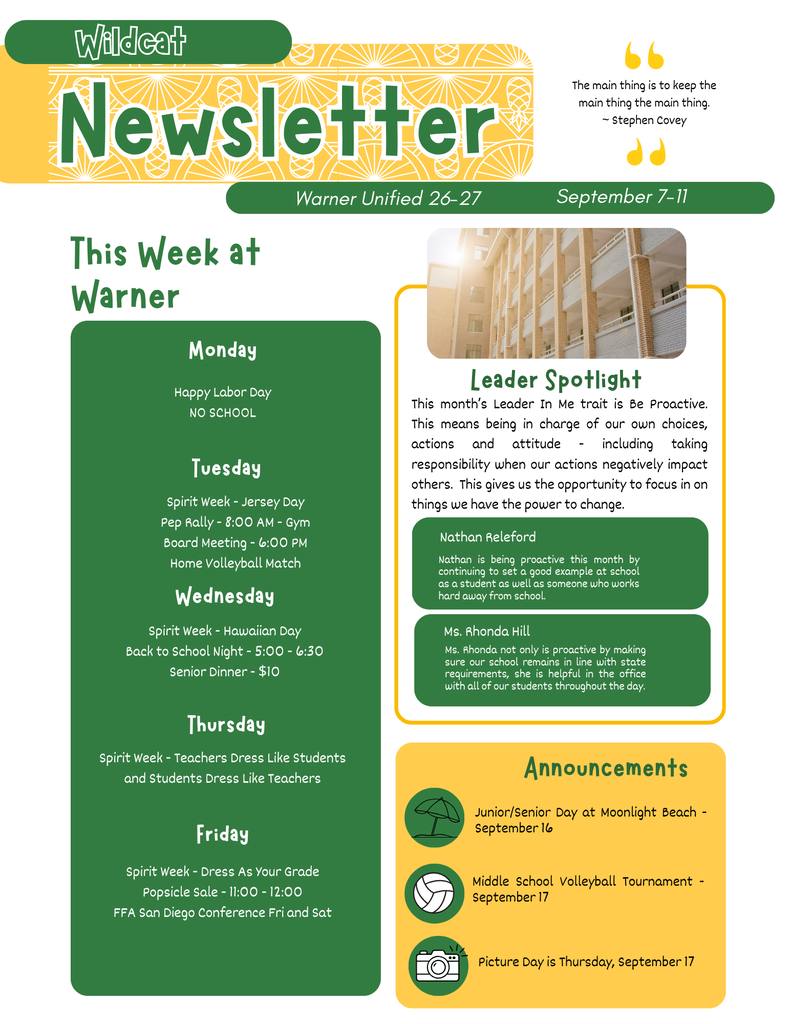 Newsletter September 7-11, 2026