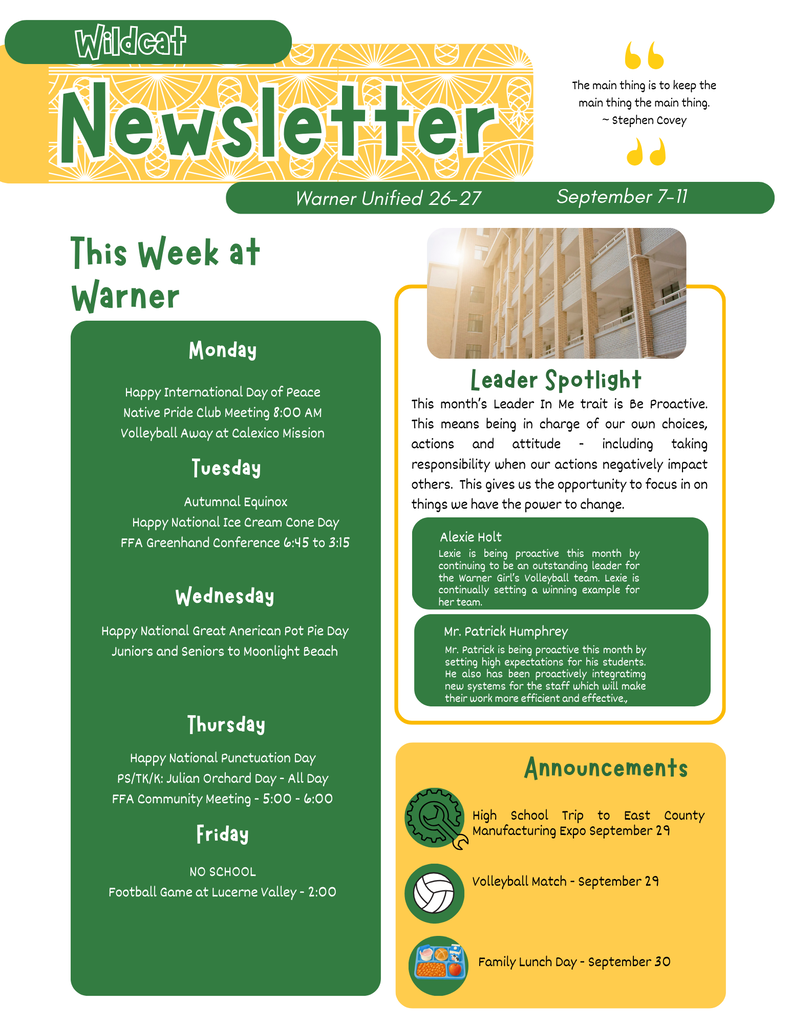 Warner Newsletter