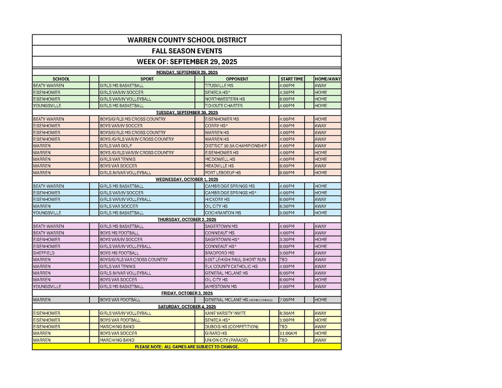 Fall Season Events by Date September 29