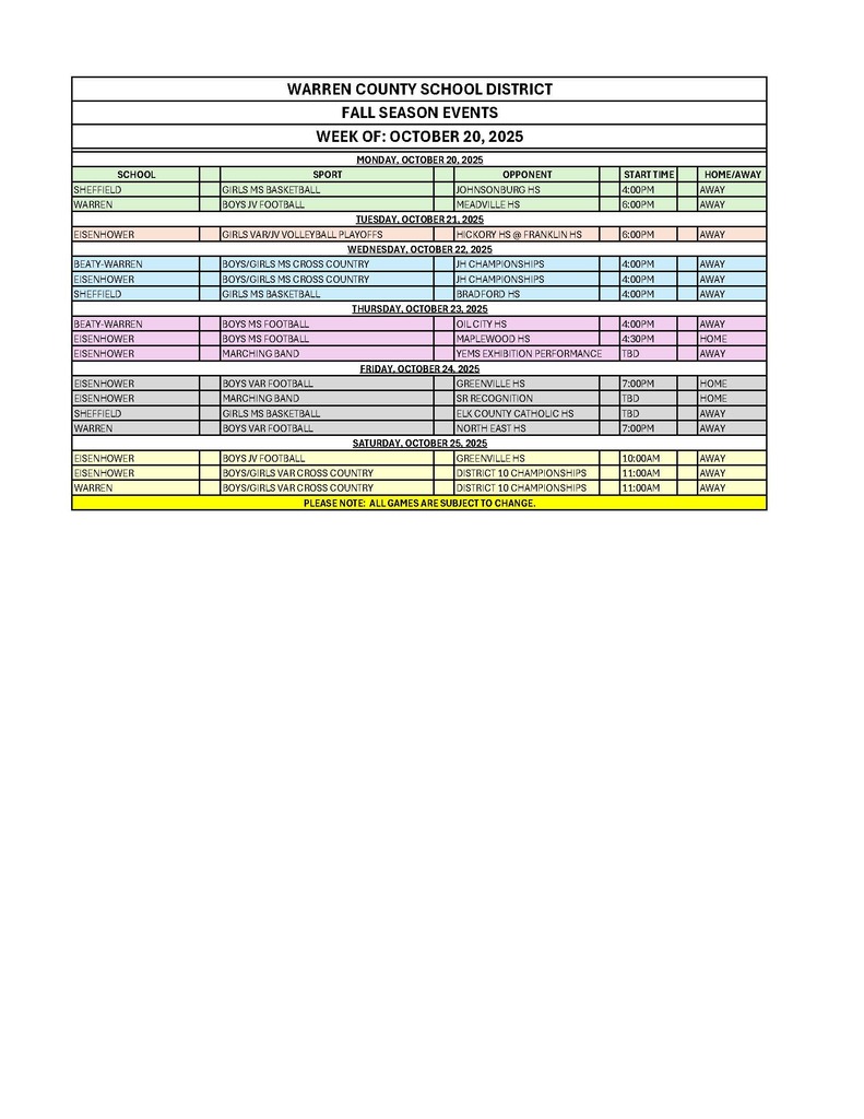 Fall Events by Date 10.20