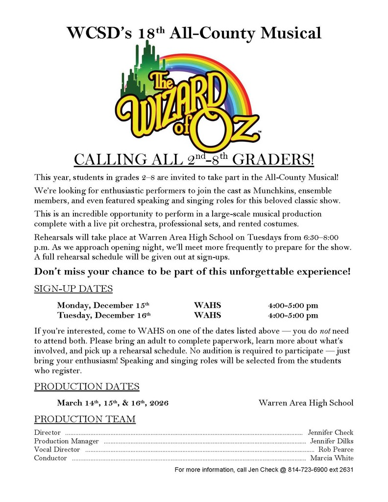 Grades 2-8 Wizard of Oz sign ups