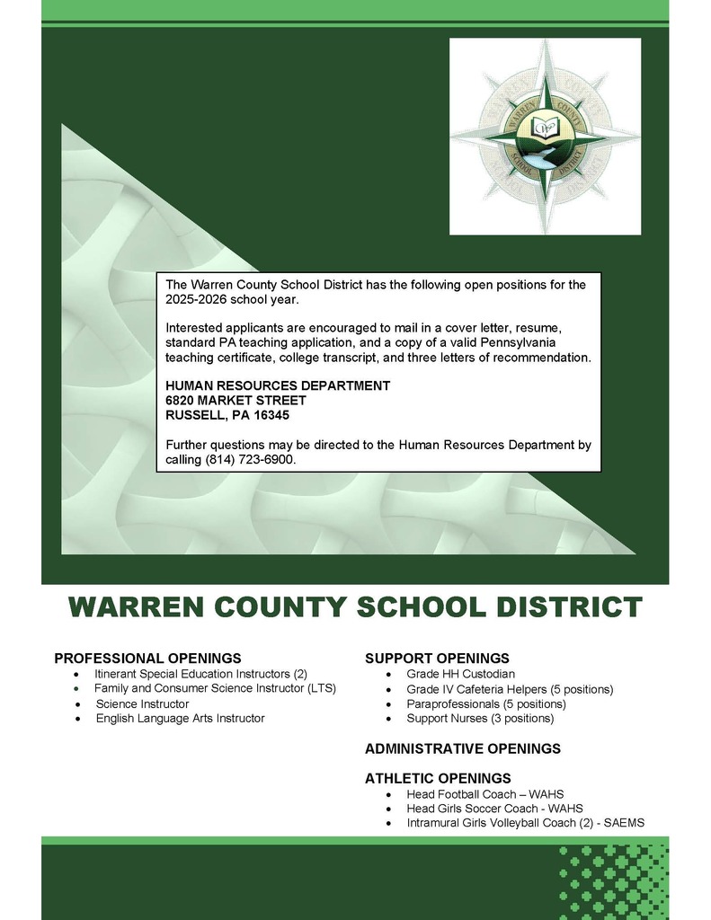 Warren County School District Open Positions
