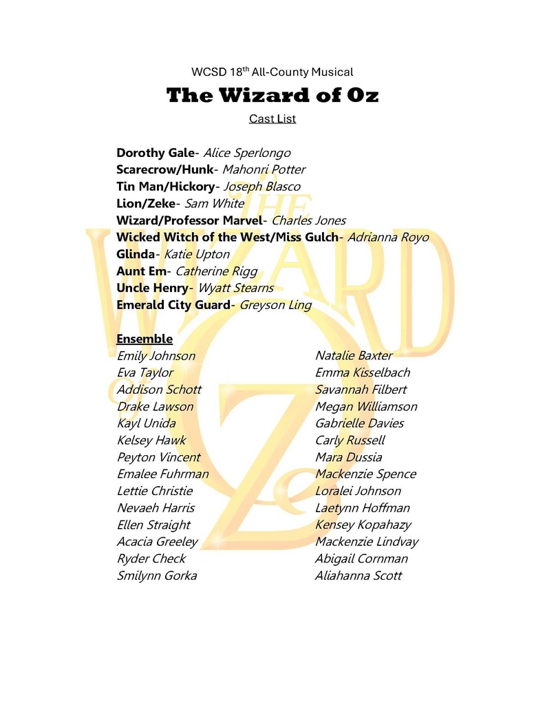 Cast Announcement The Wizard of Oz