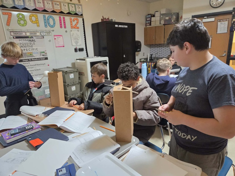 Fifth graders are learning the engineering design process and how to use Earth's resources wisely by construction their own windmills! Each group had a successful windmill able to lift a weighted bucket.