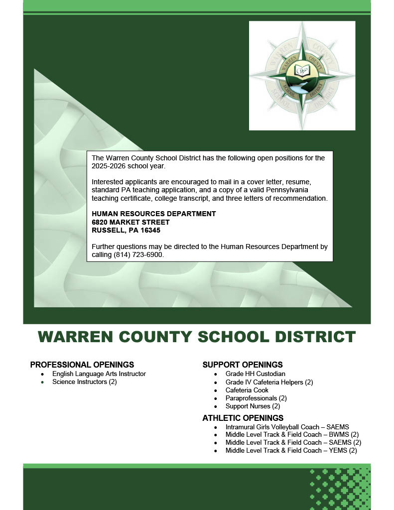 Warren County School District Open Positions