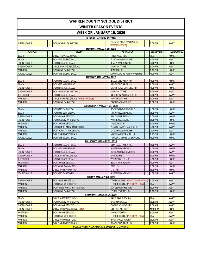 sport events Jan. 19-24th