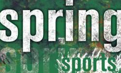 Image of the words spring sports with green background