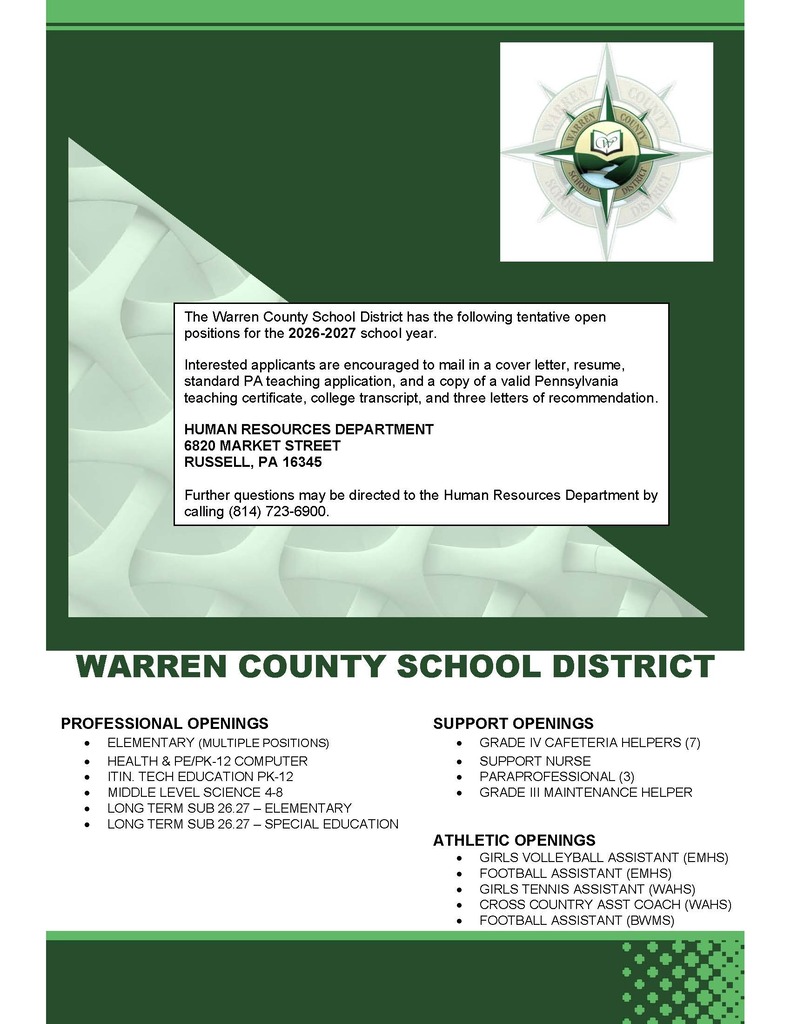 Warren County School District Open Positions