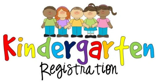 Kindergarten registration with images of five cartoon images of students holding hands