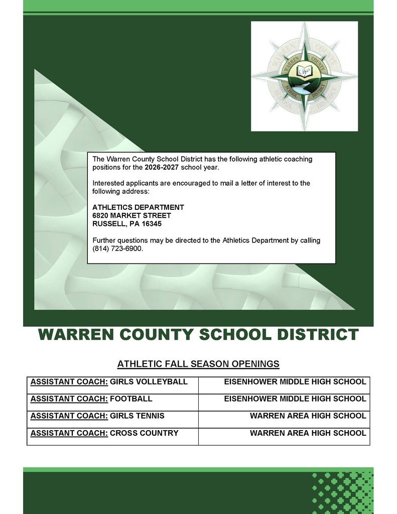 Warren County School District Athletic Fall Season Openings for assistant coaches