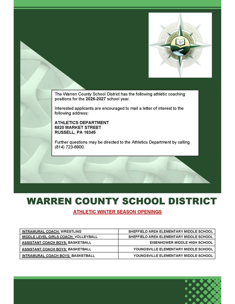 Warren County School District coaching positions open for winter season.