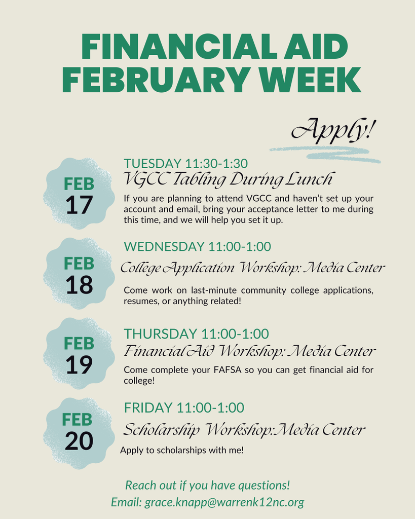 February College Application Week Warren County High School NC