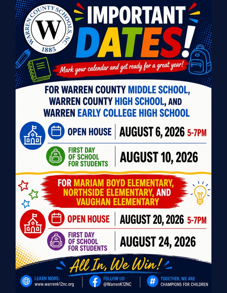 Warren County Schools Open Houses and First Day of School 2026-2027 Calendars