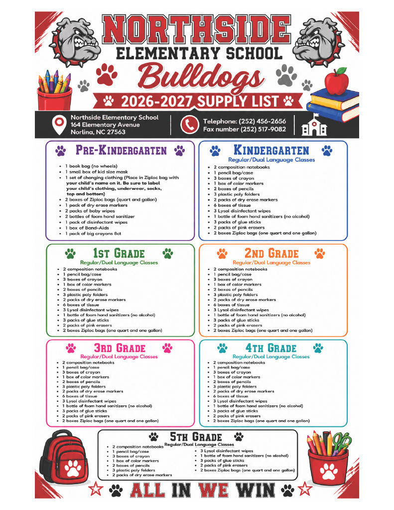 Northside Elementary School Supply List English