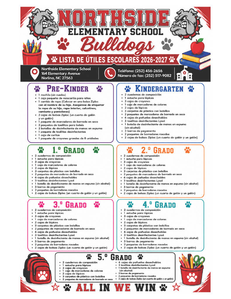 Northside Elementary School Supply List Spanish