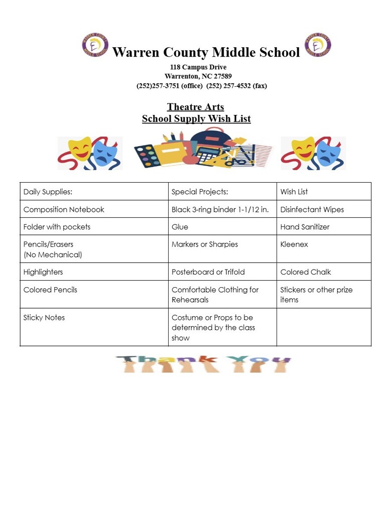 WCMS 2026-2027 SUPPLIES WISH LIST