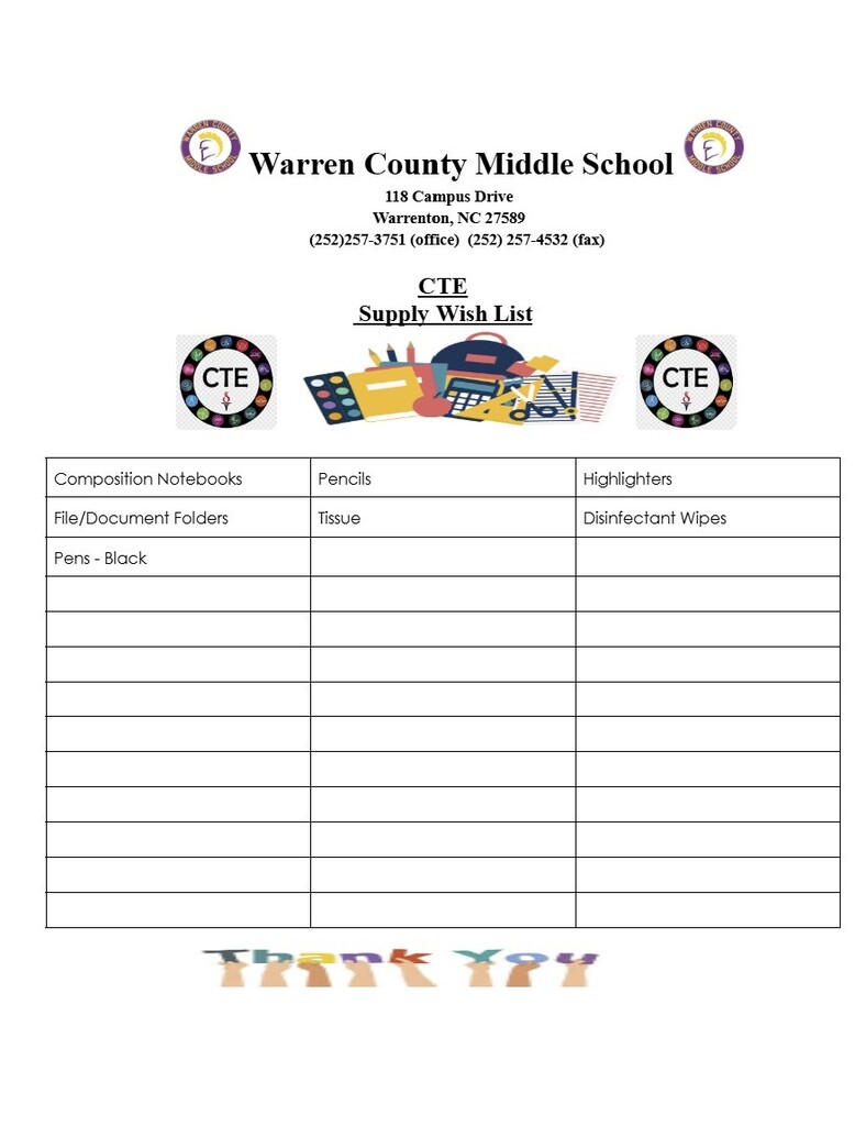 WCMS 2026-2027 SUPPLIES WISH LIST