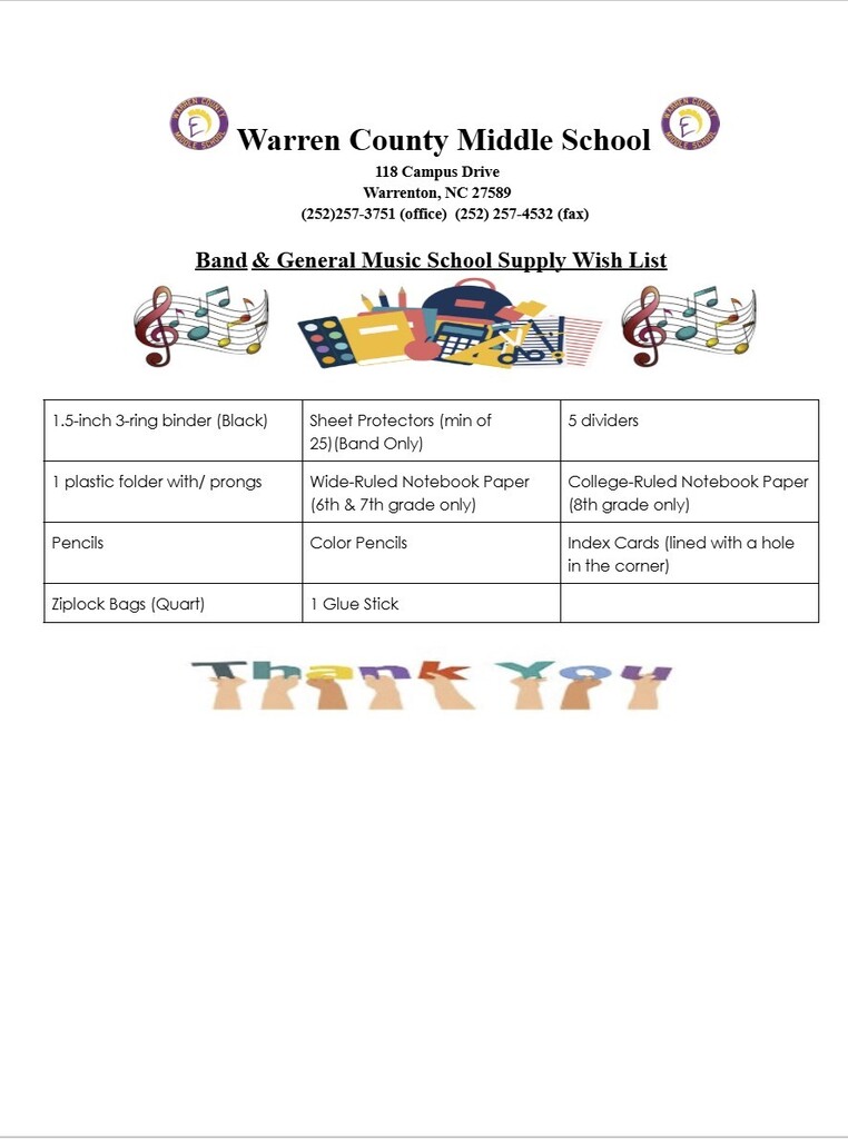 WCMS 2026-2027 SUPPLIES WISH LIST