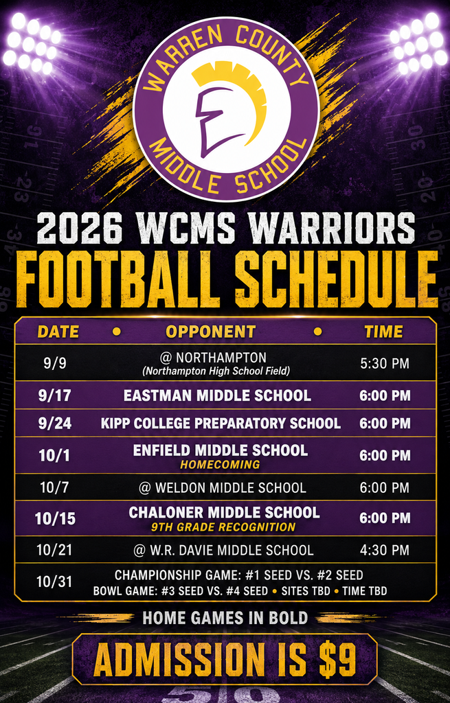 WCMS Warriors Football Schedule 2026