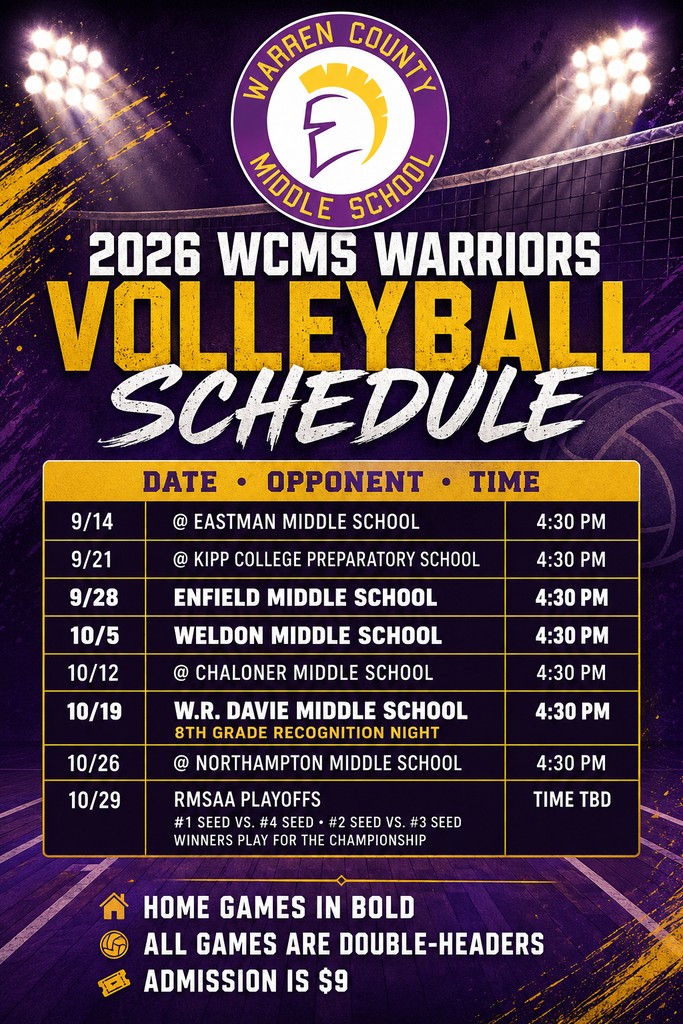 WCMS Warriors Volleyball Schedule 2026