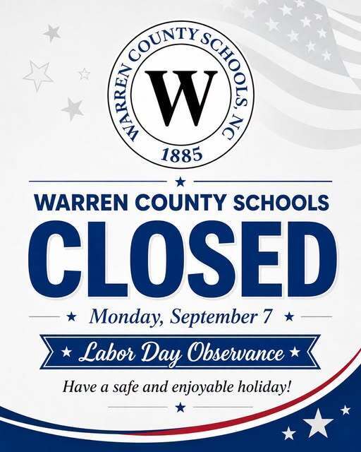 Warren County Schools closed for Labor Day September 7 2026