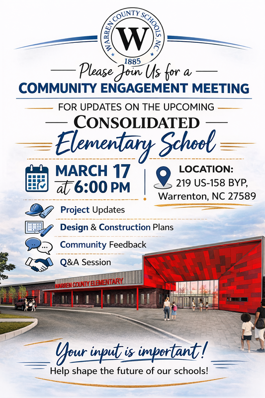Warren County Schools Consolidated Elementary School Community Engagement Meeting March 17 2026