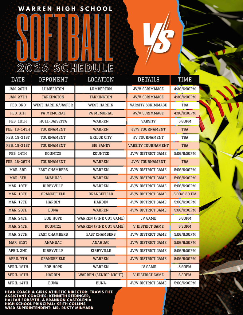 softball schedule